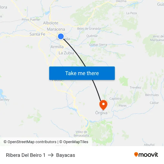 Ribera Del Beiro 1 to Bayacas map