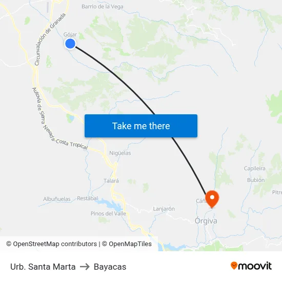 Urb. Santa Marta to Bayacas map