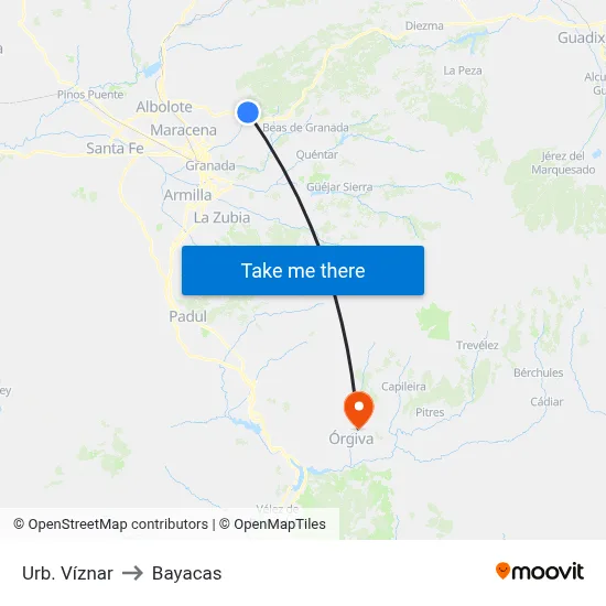 Urb. Víznar to Bayacas map