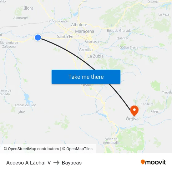 Acceso A Láchar V to Bayacas map