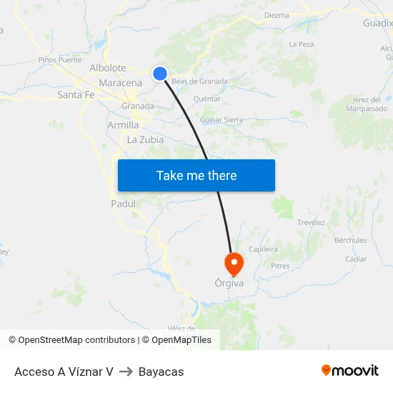 Acceso A Víznar V to Bayacas map