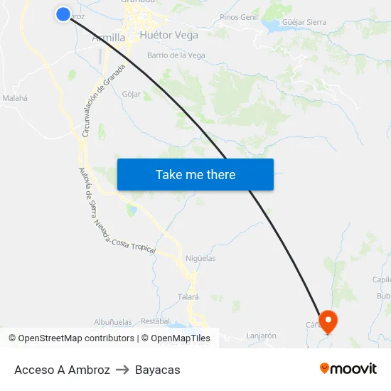 Acceso A Ambroz to Bayacas map