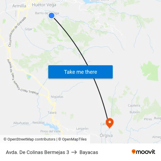 Avda. De Colinas Bermejas 3 to Bayacas map