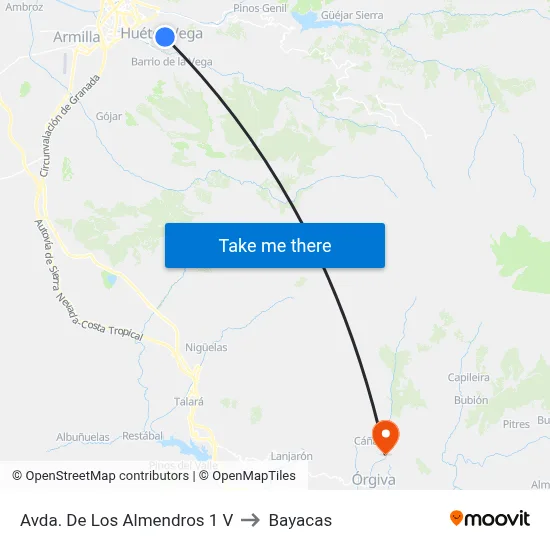 Avda. De Los Almendros 1 V to Bayacas map