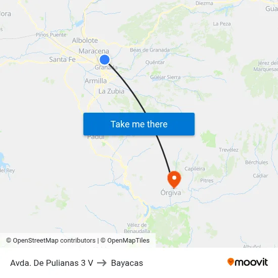 Avda. De Pulianas 3 V to Bayacas map