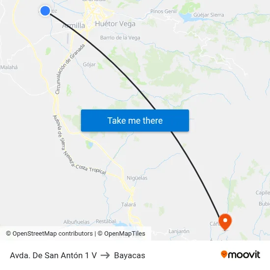 Avda. De San Antón 1 V to Bayacas map