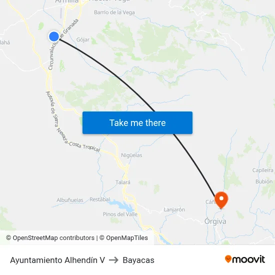 Ayuntamiento Alhendín V to Bayacas map
