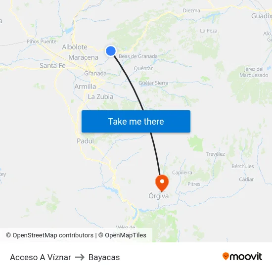Acceso A Víznar to Bayacas map