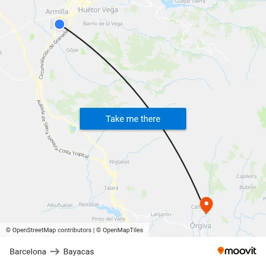 Barcelona to Bayacas map
