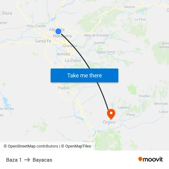 Baza 1 to Bayacas map