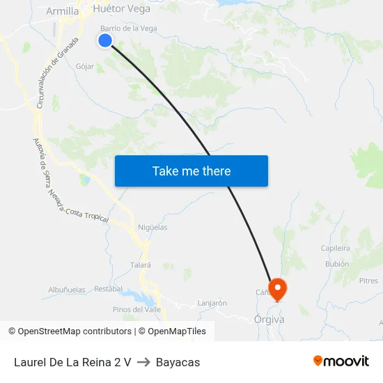Laurel De La  Reina 2 V to Bayacas map
