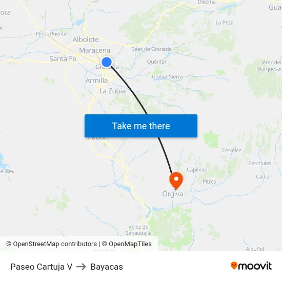 Paseo Cartuja V to Bayacas map