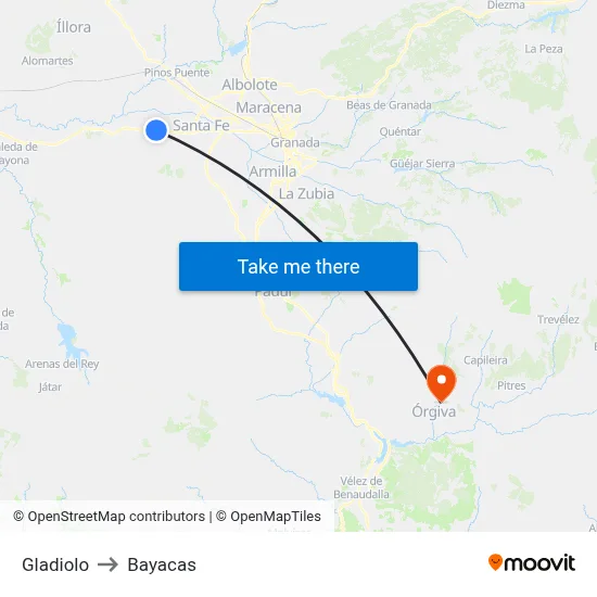Gladiolo to Bayacas map