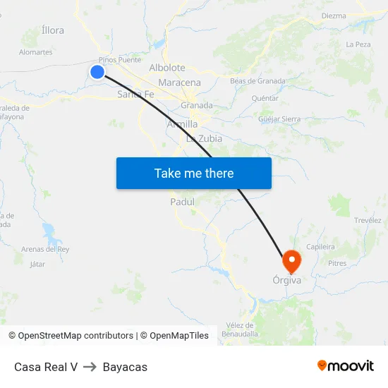Casa Real V to Bayacas map