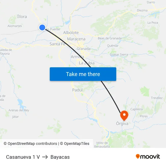 Casanueva 1 V to Bayacas map