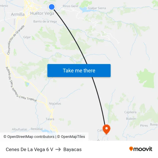 Cenes De La Vega 6 V to Bayacas map
