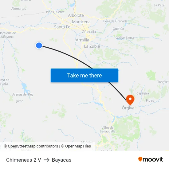 Chimeneas 2 V to Bayacas map
