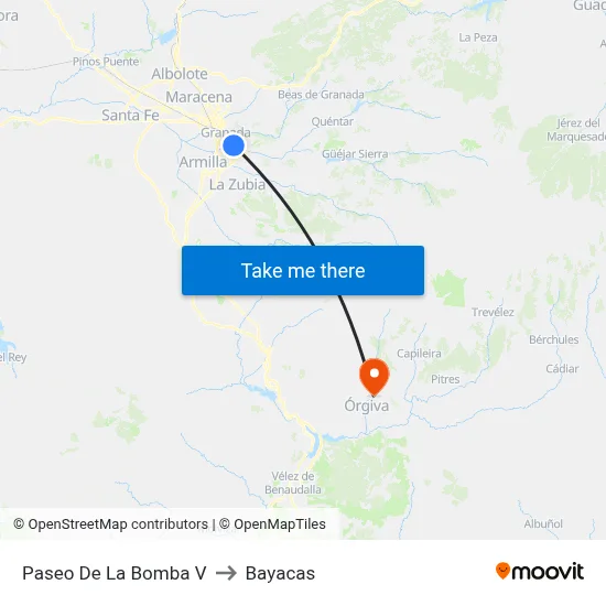 Paseo De La Bomba V to Bayacas map