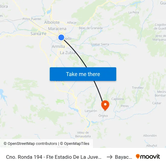 Cno. Ronda 194 - Fte Estadio De La Juventud to Bayacas map