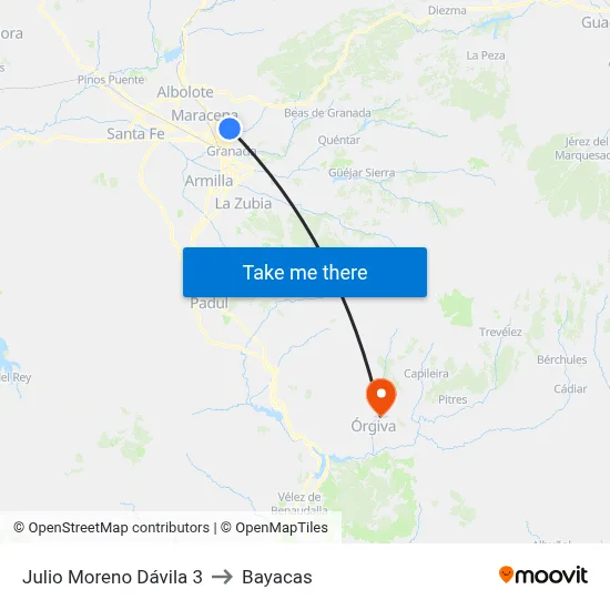 Julio Moreno Dávila 3 to Bayacas map