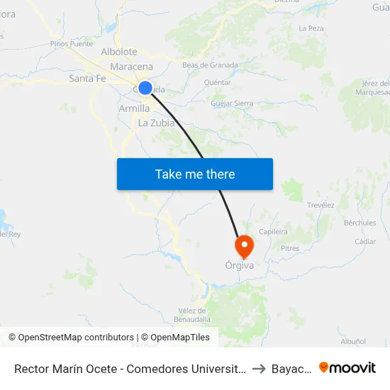 Rector Marín Ocete - Comedores Universitarios to Bayacas map