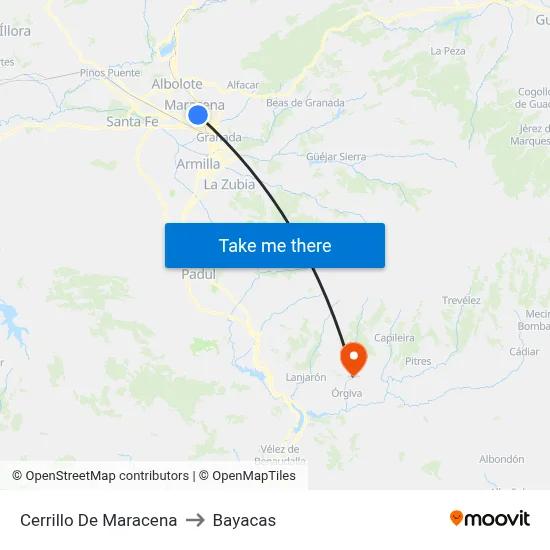 Cerrillo De Maracena to Bayacas map