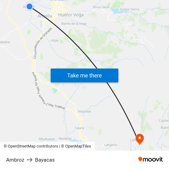 Ambroz to Bayacas map