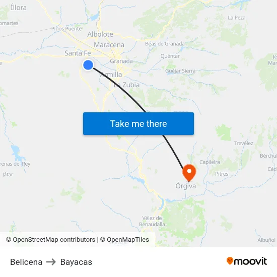 Belicena to Bayacas map