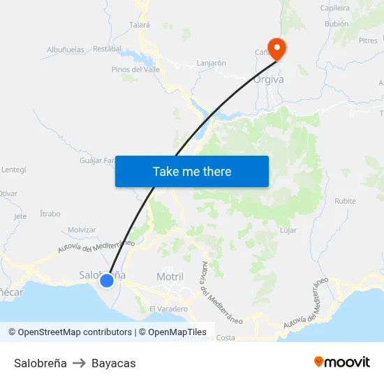 Salobreña to Bayacas map