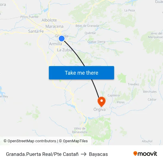 Granada.Puerta Real/Pte Castañ to Bayacas map