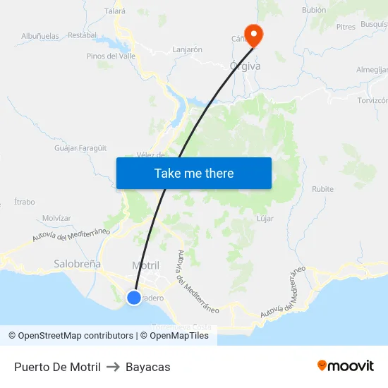 Puerto De Motril to Bayacas map