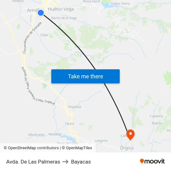 Avda. De Las Palmeras to Bayacas map