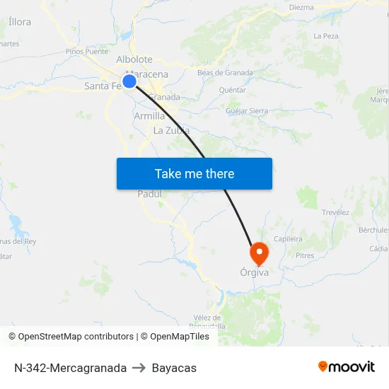 N-342-Mercagranada to Bayacas map