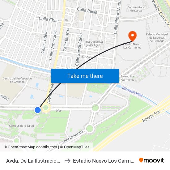 Avda. De La Ilustración 80 to Estadio Nuevo Los Cármenes map