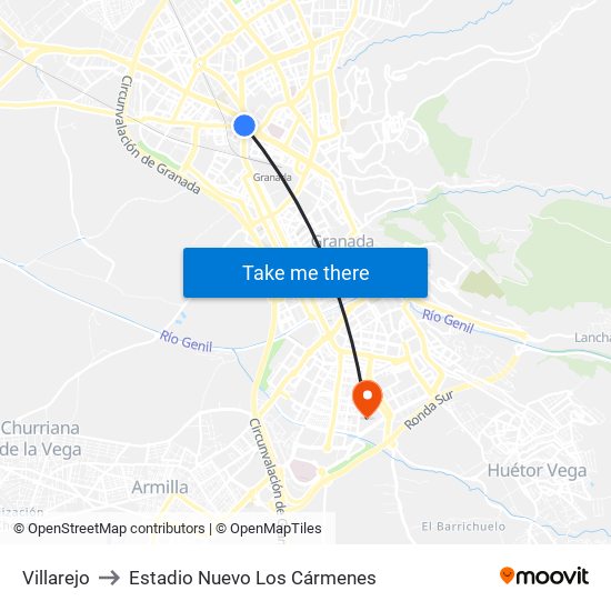 Villarejo to Estadio Nuevo Los Cármenes map