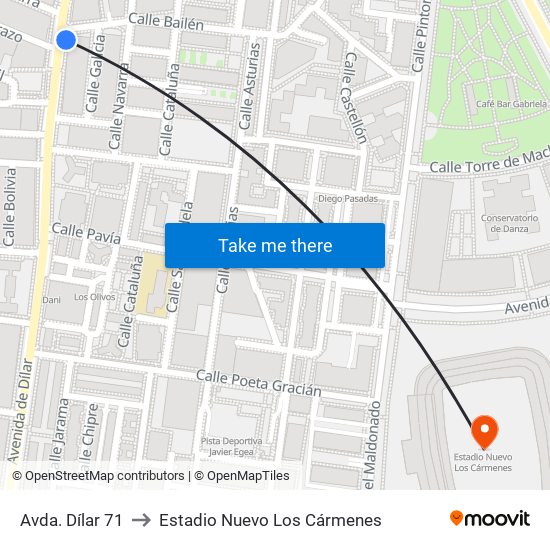 Avda. Dílar 71 to Estadio Nuevo Los Cármenes map
