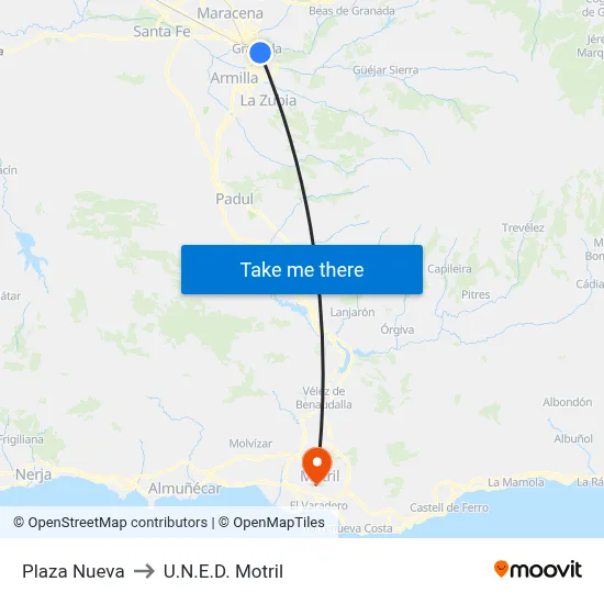 Plaza Nueva to U.N.E.D. Motril map