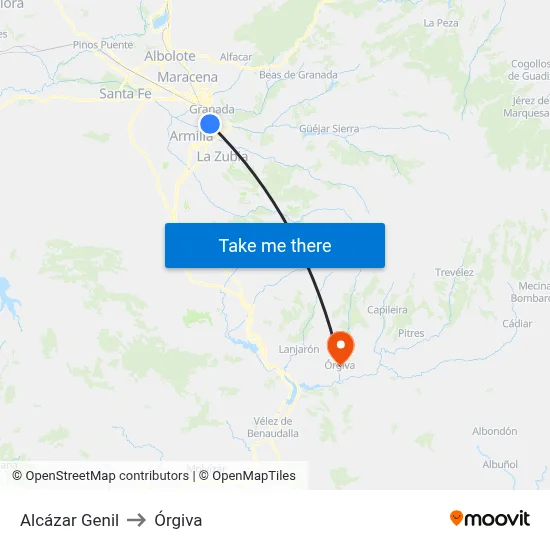 Alcázar Genil to Órgiva map