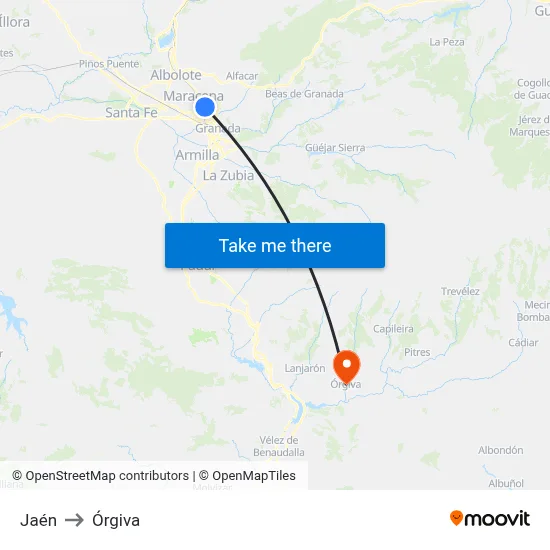 Jaén to Órgiva map