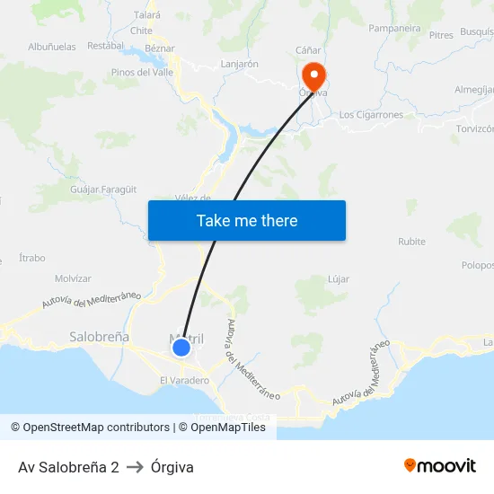 Av Salobreña 2 to Órgiva map