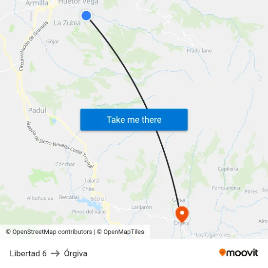 Libertad 6 to Órgiva map