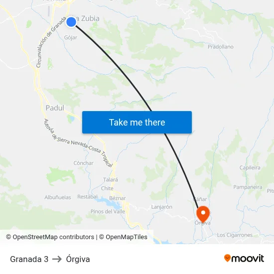 Granada 3 to Órgiva map