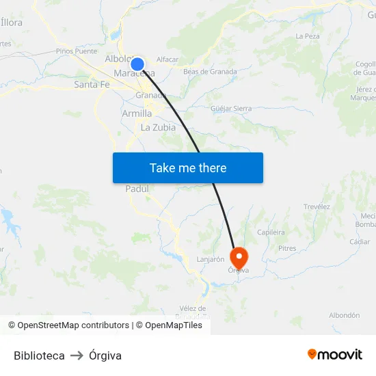 Biblioteca to Órgiva map