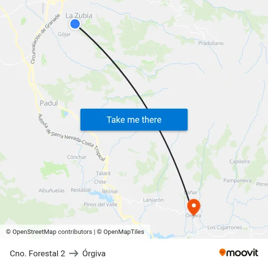 Cno. Forestal 2 to Órgiva map