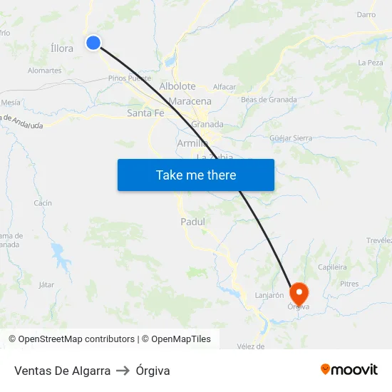 Ventas De Algarra to Órgiva map