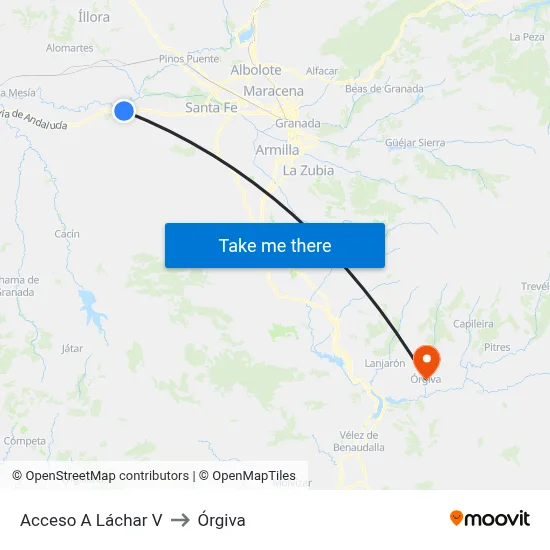 Acceso A Láchar V to Órgiva map