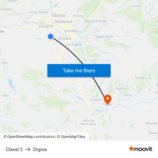 Clavel 2 to Órgiva map