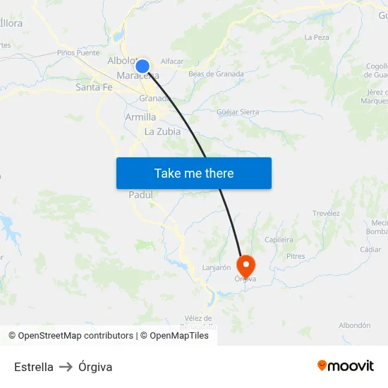 Estrella to Órgiva map