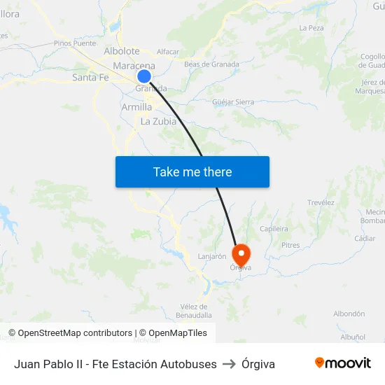 Juan Pablo II - Fte Estación Autobuses to Órgiva map