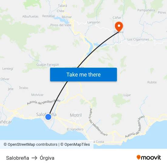 Salobreña to Órgiva map